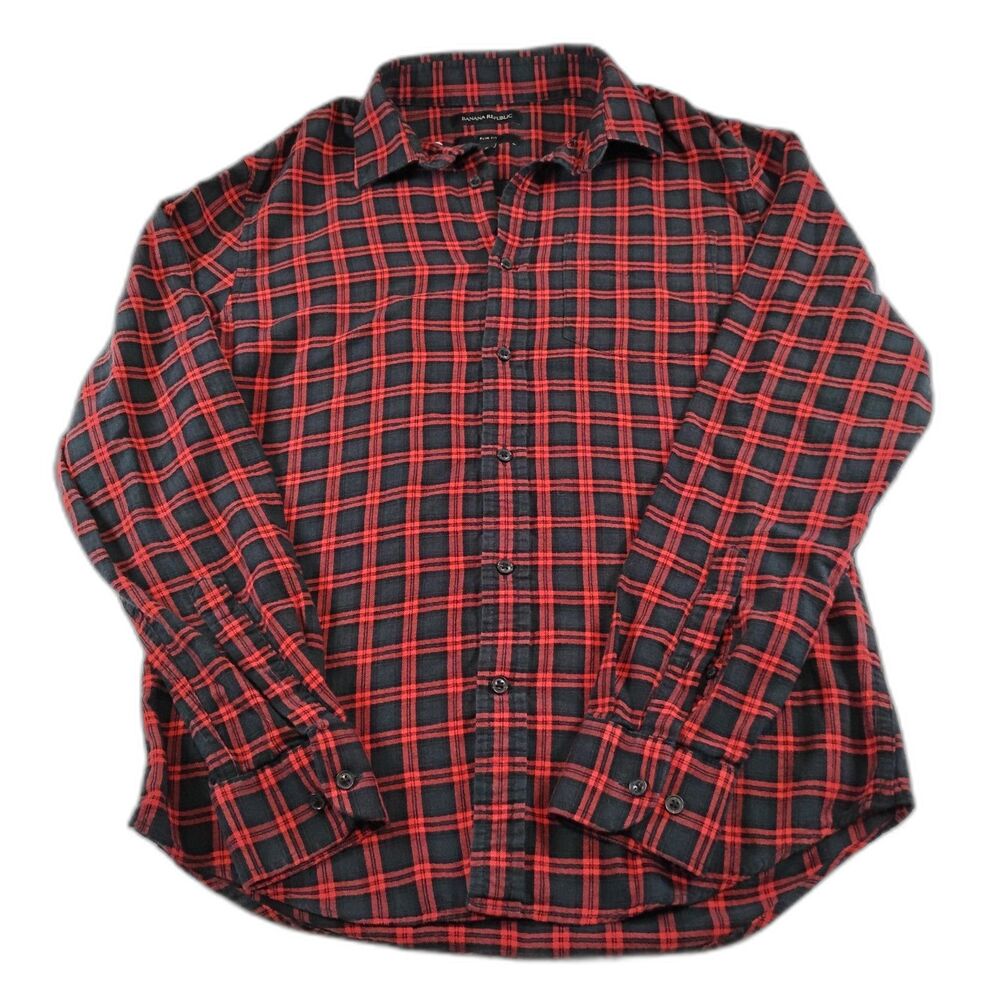 Banana Republic Men's Slim Fit Flannel Button Down Top Size Small Red Green